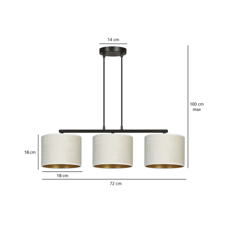 Lampa wisząca HILDE 3 BL WHITE Emibig 1052/3 biały/czarny