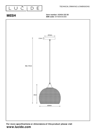 Lampa wisząca Lucide MESH czarny 43404/22/30