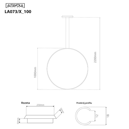 Lampa wisząca Ledowe Okręgi No.1 X 100cm 3k złota Dali