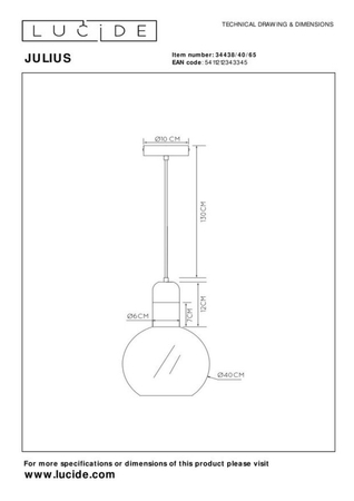 Lampa wisząca Lucide JULIUS 34438/40/65 złoty