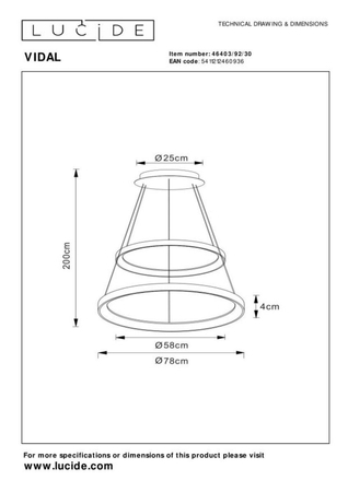 Lampa wisząca Lucide VIDAL 46403/92/30 czarny