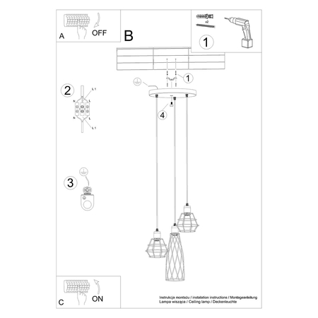 Sollux Lighting Lampa wisząca SUBA 4L czarna SL.1167