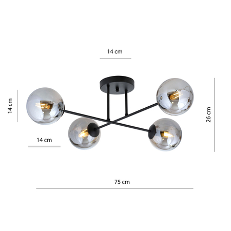 Lampa sufitowa ROMA 4 Emibig 1245/4 czarny