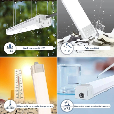 Lampa liniowa hermetyczna LED Greenie Senso+ 40W 140lm/W typu Triproof z czujnikiem mikrofalowym