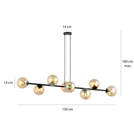 Lampa wisząca ROSSI 8 BL MIODOWY Emibig 876/8 czarny/złoty