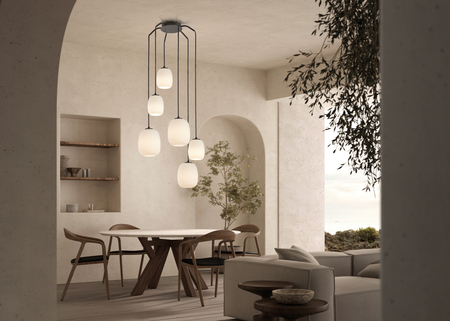 Lampa wisząca JAP czarny mat 6xE27 szkło mleczne