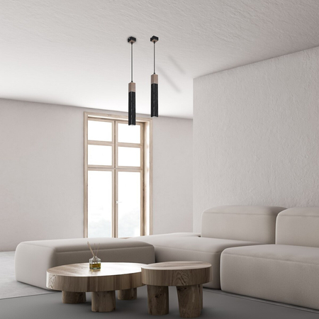 Milagro Lampa wisząca SOLO SAWN BLACK / PATINATED WOOD 1x mini GU10 MLP7469 PRZECIERANY CZARNY / DREWNO PATYNOWANE