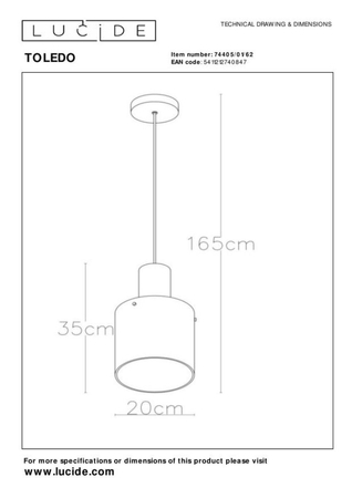 Lampa wisząca Lucide TOLEDO 74405/01/62 biały/miedziany