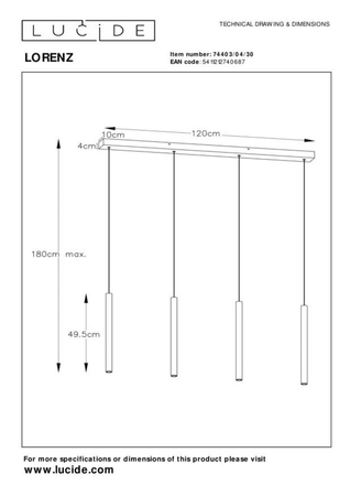 Lampa wisząca Lucide LORENZ 74403/04/30 czarny