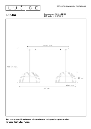 Lampa wisząca Lucide DIKRA 76464/02/30 czarny