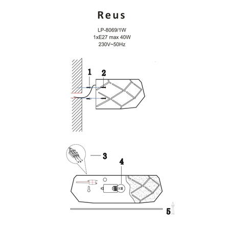 Kinkiet Reus 1xE27 biały LP-8069/1W WH
