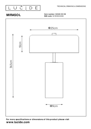 Lampa stołowa Lucide MIRASOL 34540/03/30 czarny/złoty