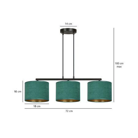 Lampa wisząca HILDE 3 BL GREEN Emibig 1051/3 zielony