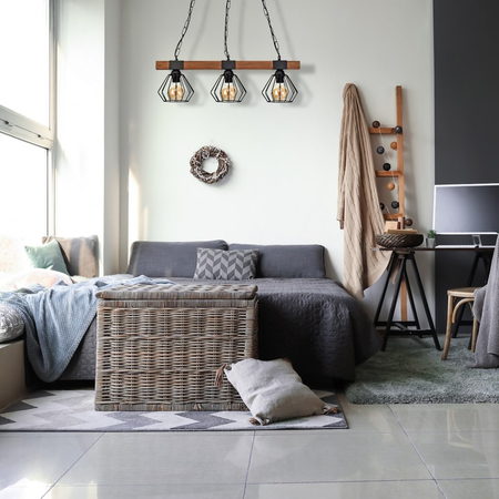 Milagro Lampa wisząca ULF BLACK/WOOD 3xE27 MLP6193 Czerń / Naturalne drewno