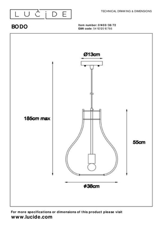 Lampa wisząca Lucide BODO drewniany 01400/38/72