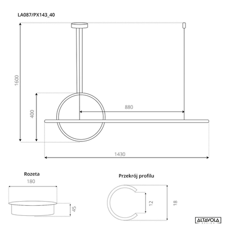 Lampa wisząca Linea No.2 40cm czarna 4k