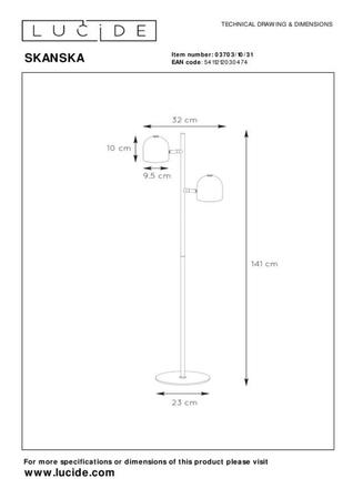 Lampa podłogowa Lucide SKANSKA-LED biały 3703/10/31