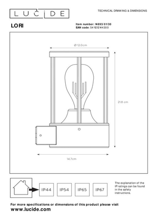 Lampa zewnętrzna Lucide LORI czarny 14893/01/30