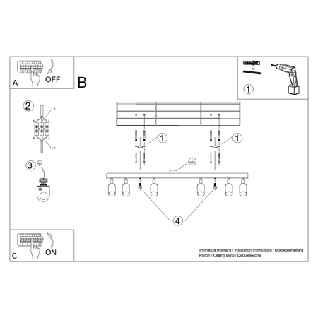 Sollux Lighting Plafon WINX 6L czarny/chrom SL.1372