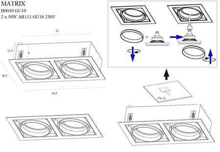 Oprawa wpuszczana Maxlight MATRIX H0049 czarny/chrom