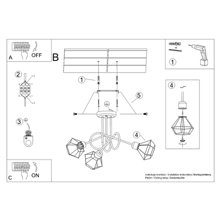 Sollux Lighting Żyrandol ARTEMIS 3S czarny SL.1109