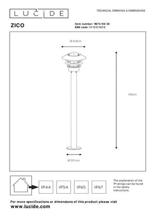 Lampa zewnętrzna Lucide ZICO 11874/99/30 czarny