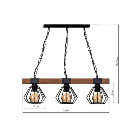 Milagro Lampa wisząca ULF BLACK/WOOD 3xE27 MLP6193 Czerń / Naturalne drewno