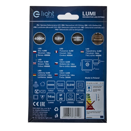 Eko-Light Oprawa schodowa LUMI Barwa Neutralna 4000K EKS6158 BIAŁY / SREBRNY