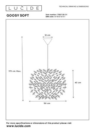 Lampa wisząca Lucide GOOSY biały 71367/50/31