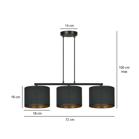 Lampa wisząca HILDE 3 BL BLACK Emibig 1054/3 czarny