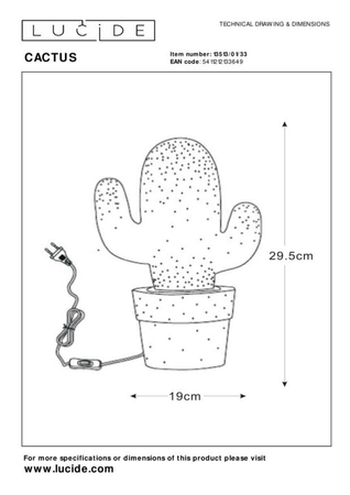 Lampa stołowa Lucide CACTUS zielony 13513/01/33