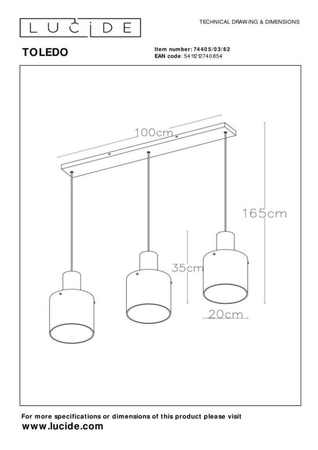 Lampa wisząca Lucide TOLEDO 74405/03/62 biały/miedziany