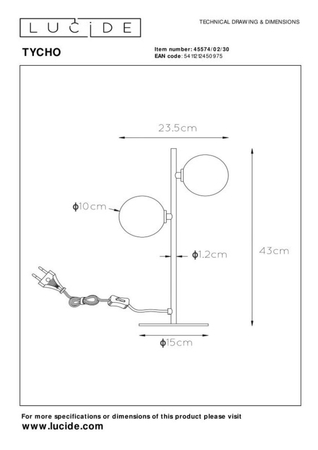Lampa stołowa Lucide TYCHO 45574/02/30 czarny