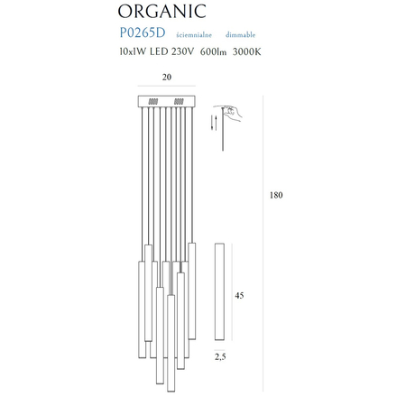 MAXLIGHT  P0524D LAMPA WISZĄCA ORGANIC 10x ZŁOTO SZCZOTKOWANE MAŁA ŚCIEMNIALNA