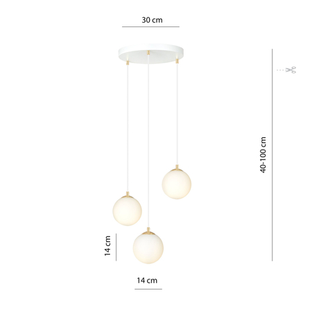 Lampa wisząca ROYAL 3 Emibig 1244/3 biały/złoty