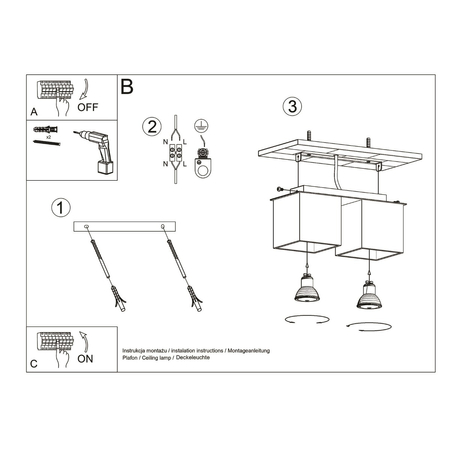 Sollux Lighting Plafon QUAD 2 szary SL.0064