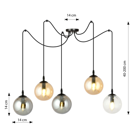 Lampa wisząca GIGI 5 BL MIX Emibig 939/5 czarny/złoty