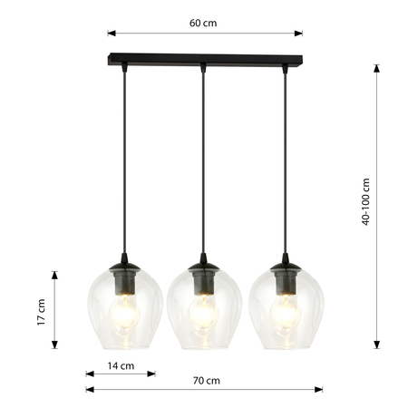 Lampa wisząca ISTAR 3 BL PREMIUM TRANSPARENT Emibig 679/3PREM czarny