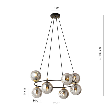 Lampa wisząca AZURA 8 Emibig 1294/8 czarny/złoty