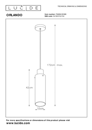 Lampa wisząca Lucide ORLANDO 74404/01/65 czarny