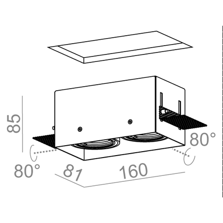 Oprawa podtynkowa AQform 37012-0000-U8-PH-12 SQUARES 50x2 trimless 230V Czarny struktura