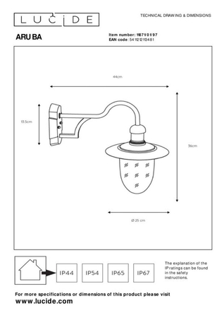 Lampa zewnętrzna Lucide ARUBA brązowy 11871/01/97
