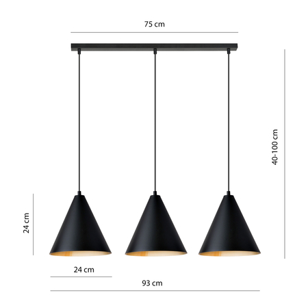 Lampa wisząca REBEL 3 Emibig 1272/3 czarny/złoty