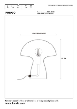 Lampa stołowa Lucide FUNGO 10514/01/61 złoty