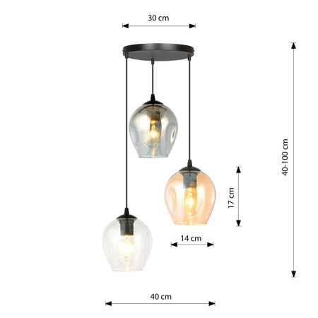 Lampa wisząca ISTAR 3 BL PREMIUM MIX Emibig 682/3PREM czarny/złoty