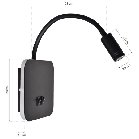 Milagro Lampka nocna BASE 8W+2W BLACK ML6352 CZARNY