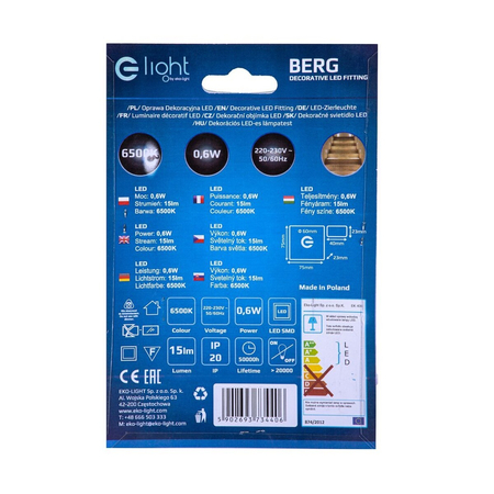 Eko-Light Oprawa schodowa BERG Barwa Zimna 6500K EKS4406 BIAŁY / SREBRNY