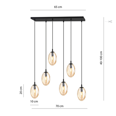 Lampa wisząca ASTRAL 6 Emibig 1267/6 czarny/złoty