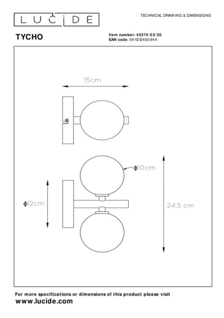 Kinkiet Lucide TYCHO 45274/02/30 czarny