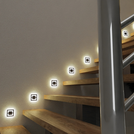 Eko-Light Oprawa schodowa QUADRO Barwa Ciepła 3000K 12V z czujnikiem ruchu EKS1009 BIAŁY / SREBRNY